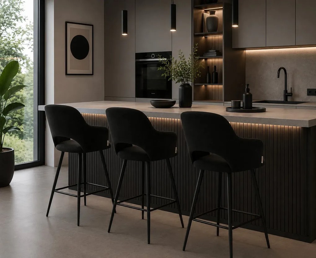 Hoker Milano krzesło barowe tkanina Welur podstawa metalowa : Kolor nogi - Czarna stożek, Kolor tkaniny - VELVET - MG19, Typ siedziska - Siedzisko obrotowe 360°