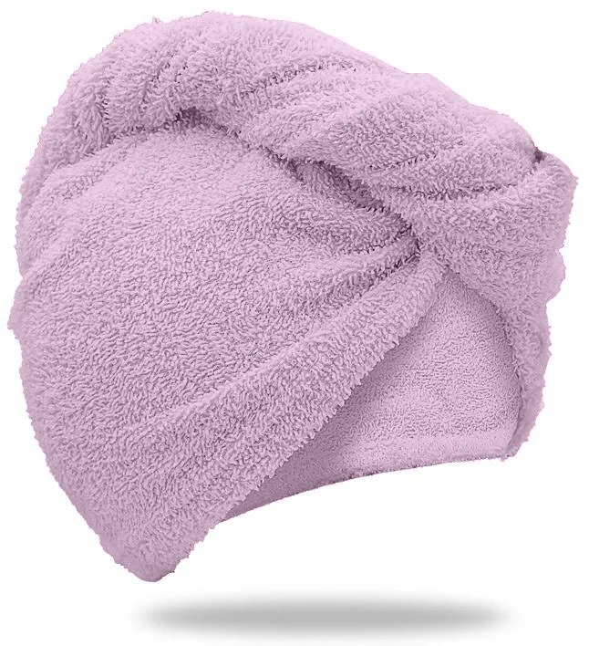 Szybkoschnący turban do włosów frotte jasnofioletowy, 100% bawełna