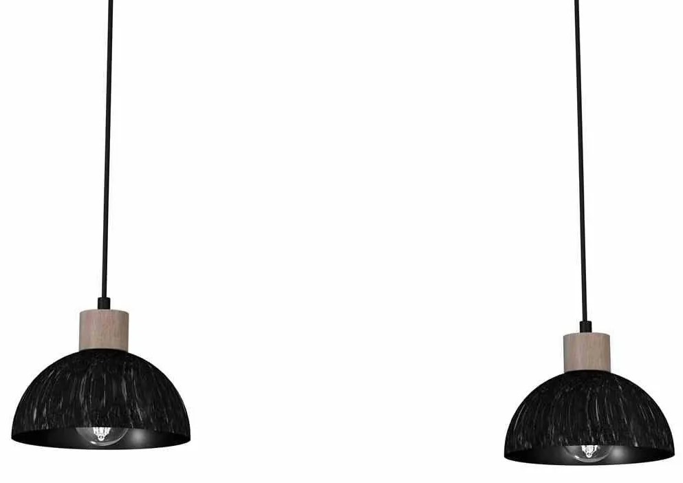 Lampa wisząca czarna, podwójna, drewno, ERIK Sawn black/Patinated wood 2XE27