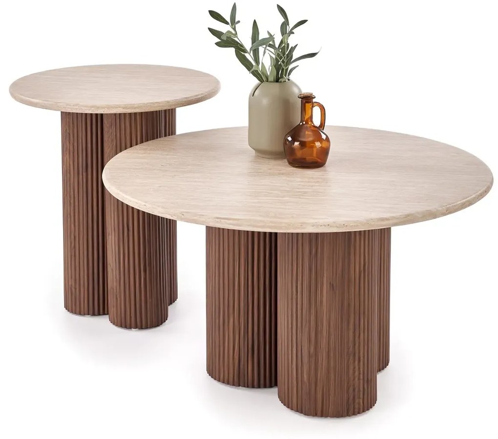 Stolik kawowy DOROTEA S 50x50 trawertyn/orzechowy HALMAR