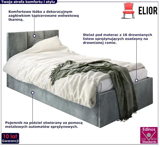 Szare łóżko z pojemnikiem T5-Z75