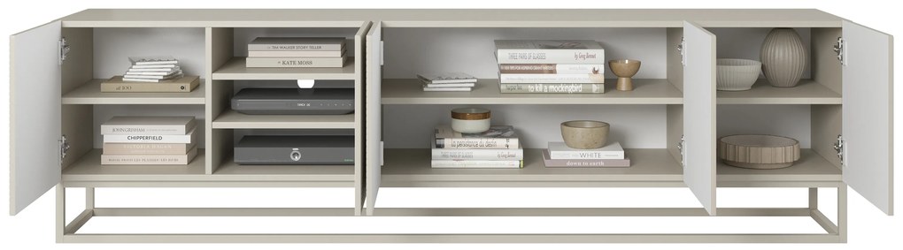 Szafka RTV Asha 200 cm z ryflowanym frontem i kaszmirowym stelażem - kaszmir