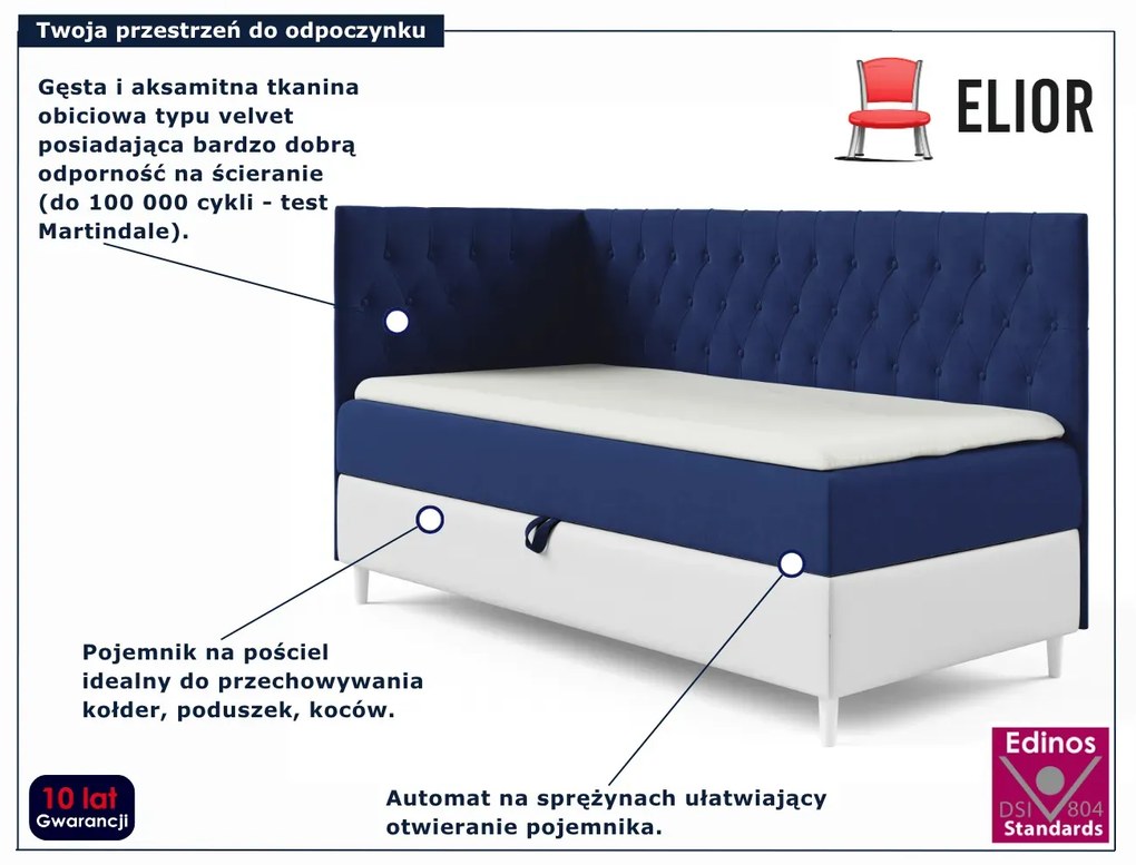 Granatowe łóżko jednoosobowe z pojemnikiem 3 rozmiary B2-C08