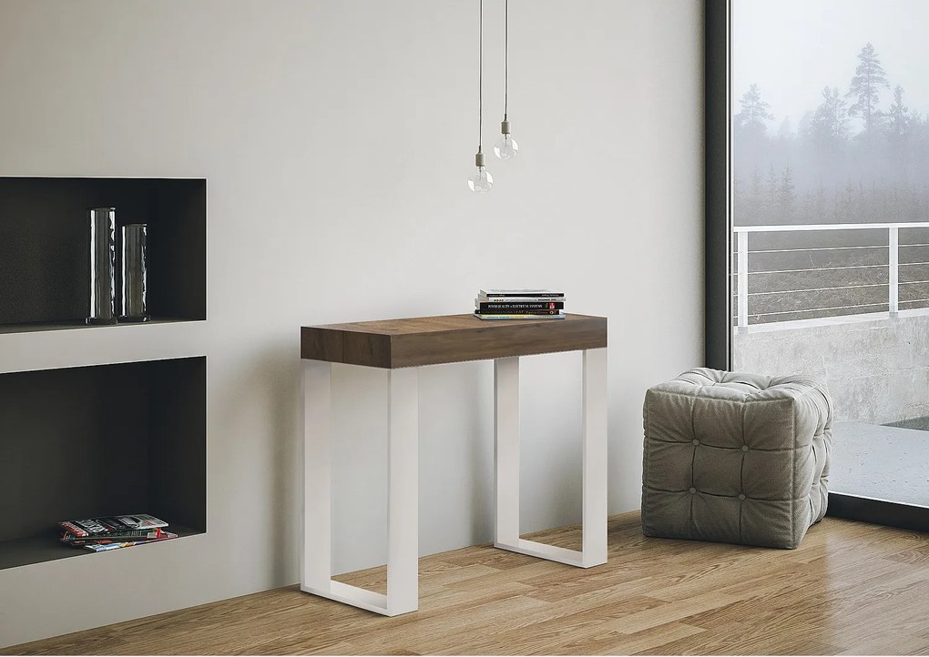 Konsola rozkładana 90x40/196 cm Tecno Small Cementu rama w kolorze Białym