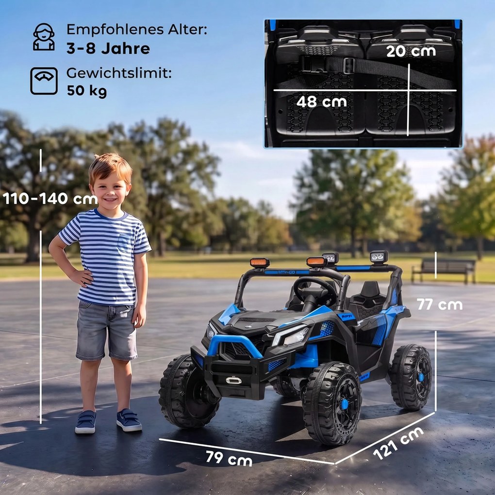 AIYAPLAY Elektryczne auto dla dzieci 24V 2-osobowe UTV z baterią litową, pilot 2,4 GHz, 2 x 120W silniki, softstart | Aosom PL