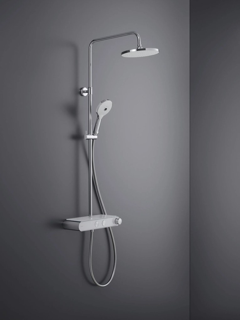 System prysznicowy Duravit z termostatem i szklaną półkąChrom/Biały - 3 Tryby Strumienia