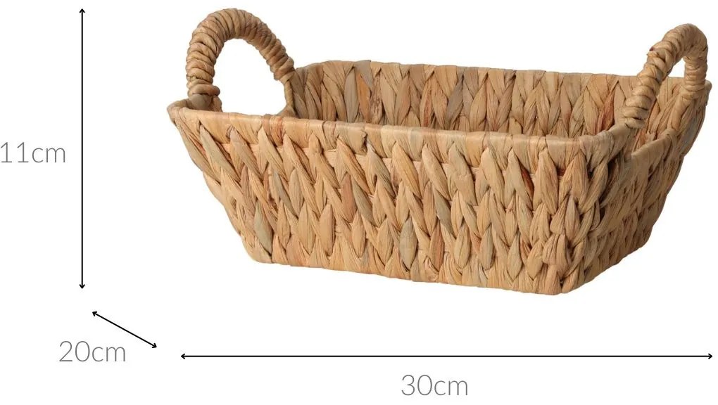 Koszyk na chleb pleciony z hiacyntu wodnego BRAID, z uchwytami, 30 x 20 cm