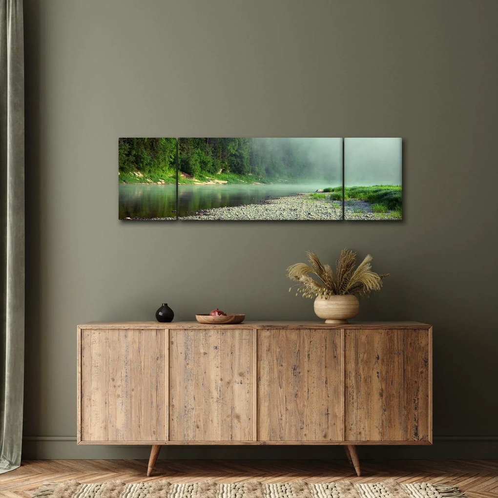 Obraz - rzeka przy lesie (170x50 cm)