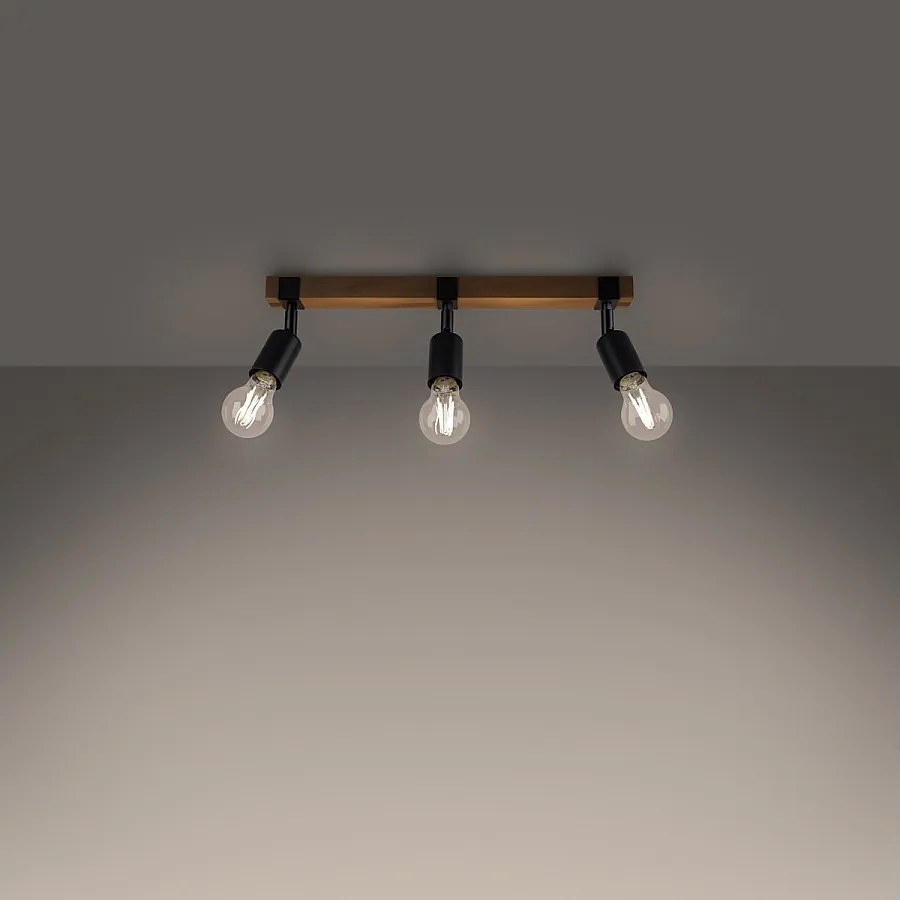 Plafony nowoczesny Shad, stal/drewno - 3 źródło światła 3000K - L.53 x H.14 cm - czarny/drewno