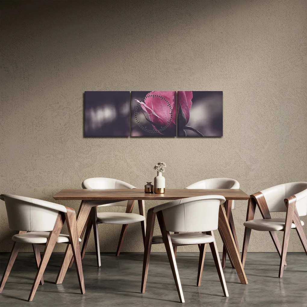 Obraz - Detal kwiatu róży (z zegarem) (90x30 cm)