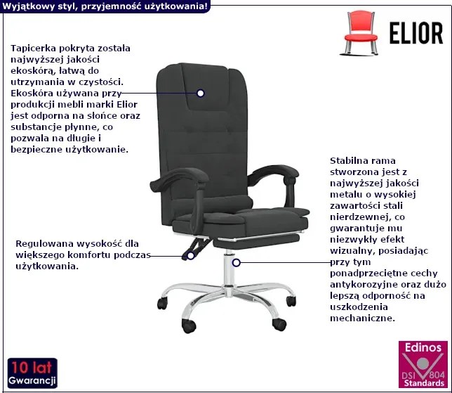 Czarne rozkładane krzesło biurowe z podnóżkiem masujące N0-B60