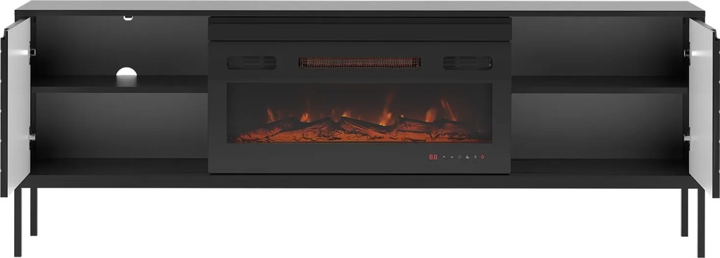 Szafka RTV z kominkiem Aspen 02 czarna 180 cm