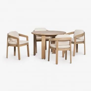 Zestaw Okrągłego Stołu Ø110 Cm I 4 Krzeseł Ogrodowych Z Drewna Akacjowego Uleno Jasny Akacjowy Brąz - Sklum