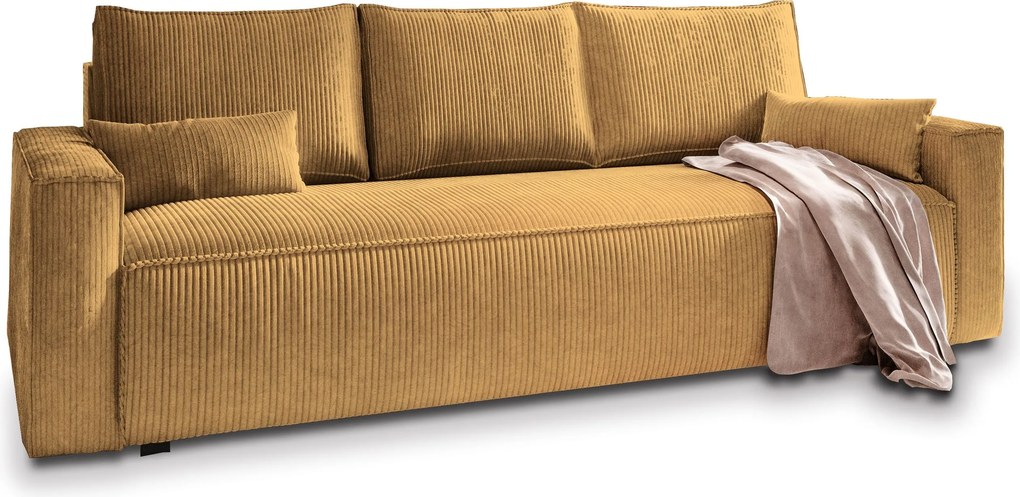 Masseno Sofa MENI z funkcją spania i pojemnikiem na pościel, Rozkładana sofa - Żółty, POSO 01