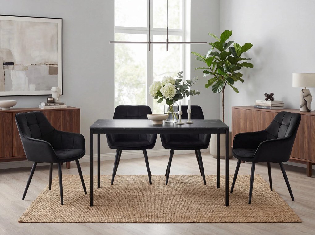 Krzesło jadalniane VARSI VELVET z czarnymi nogami, czarne