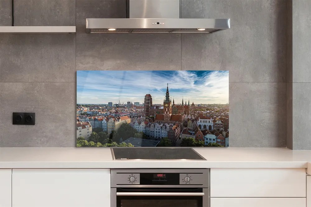 Panel szklany do Kuchni Panorama z Widokiem na Kościół Mariacki