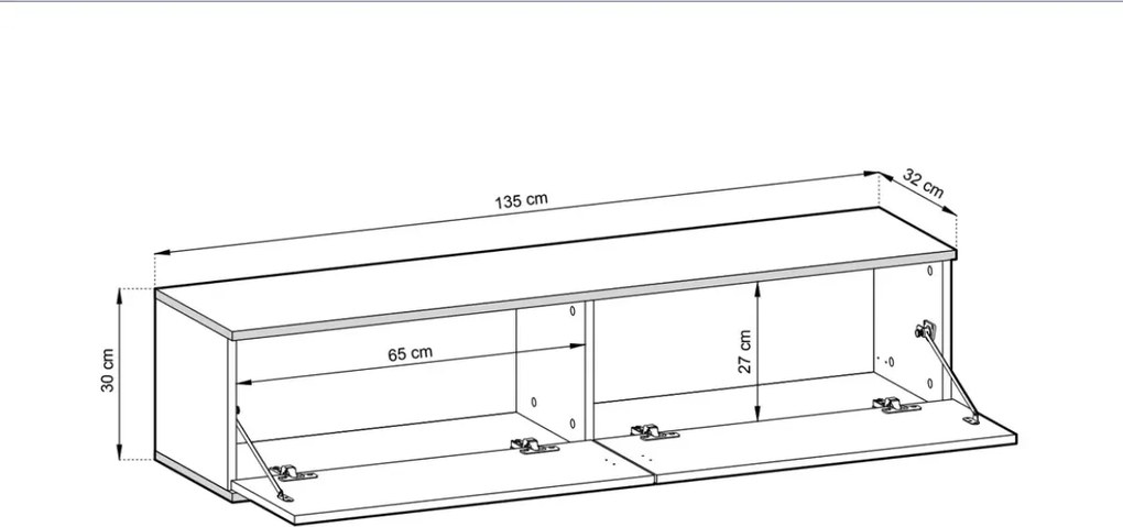 Nowoczesna wisząca szafka RTV Melvo 135 cm z push to open i pojemnym wnętrzem