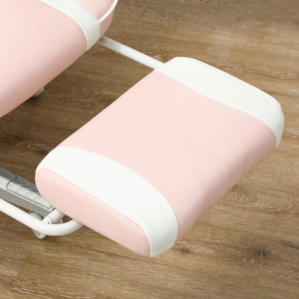 HOMCOM Fotel gamingowy z podnóżkiem, poduszkami na głowę &amp; lędźwie, obrotowy, regulowana wysokość, Różowy