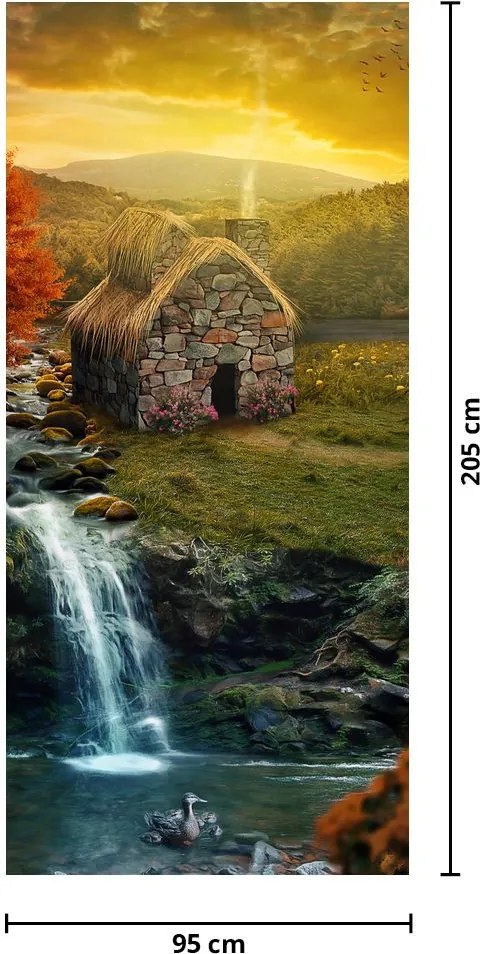 Fototapeta na drzwi - Domek w bajkowym krajobrazie (95x205cm)