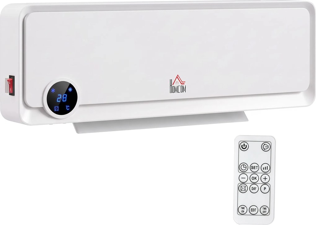 HOMCOM Nagrzewnica ścienna 2000W z pilotem, 3 tryby pracy, wyświetlacz LED, timer 12h | Aosom PL