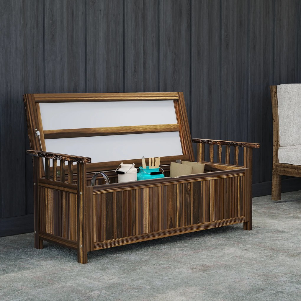 Outsunny 2-osobowa Ławka Ogrodowa, Drewniana, Odporna na Pogodę, z Miejscem do Przechowywania i Podłokietnikami 128,5 x 56 x 53,5cm, Kolor Węglowy