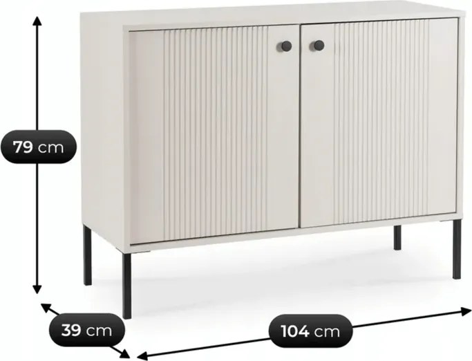 Komoda do Salonu SOFT 104 cm Kaszmir Ryflowana Dwudrzwiowa Nowoczesna