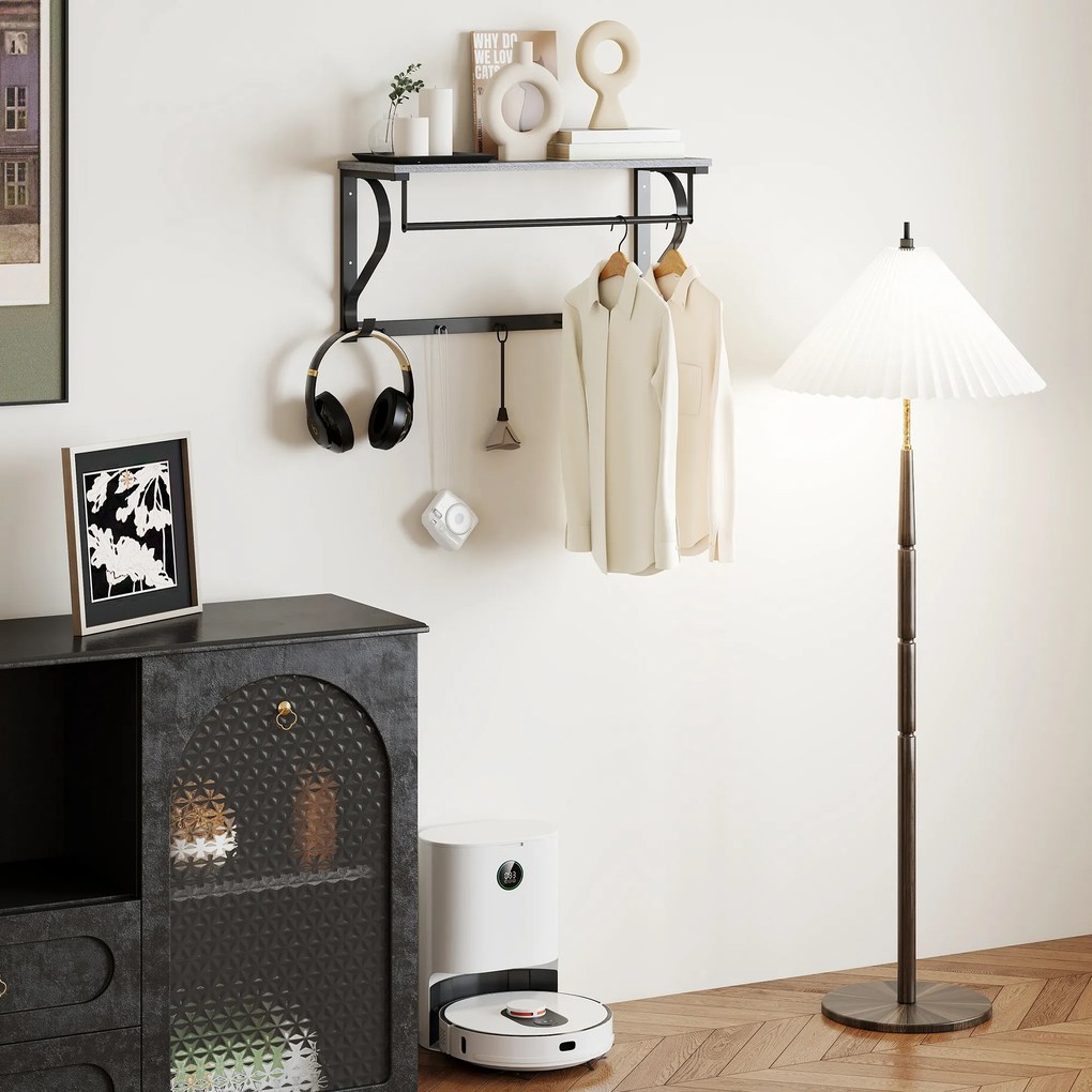 HOMCOM Wieszakiem Ściennym, Haczyki na Ubrania, 5 Haczykóww, Górna Półka, Wszechstronny, Szary