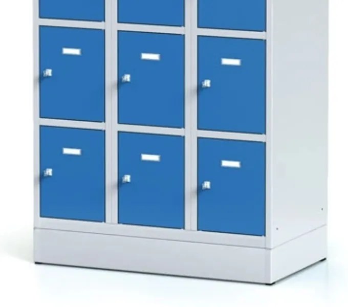 Szafka skrytkowa S6 na cokole, 15 schowków, 1920 x 900 x 500 mm, zamek obrotowy, drzwi ciemnoszare