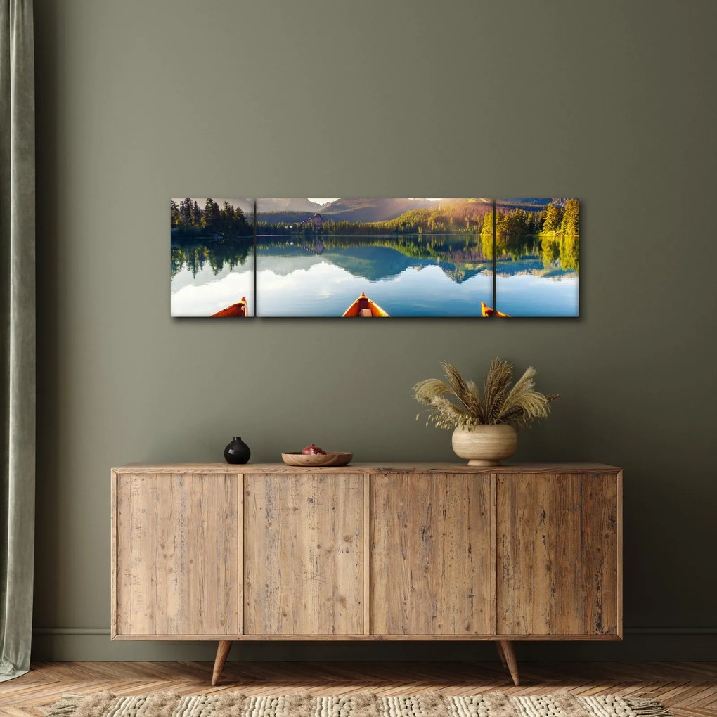 Obraz - Jezioro z łodziami (170x50 cm)