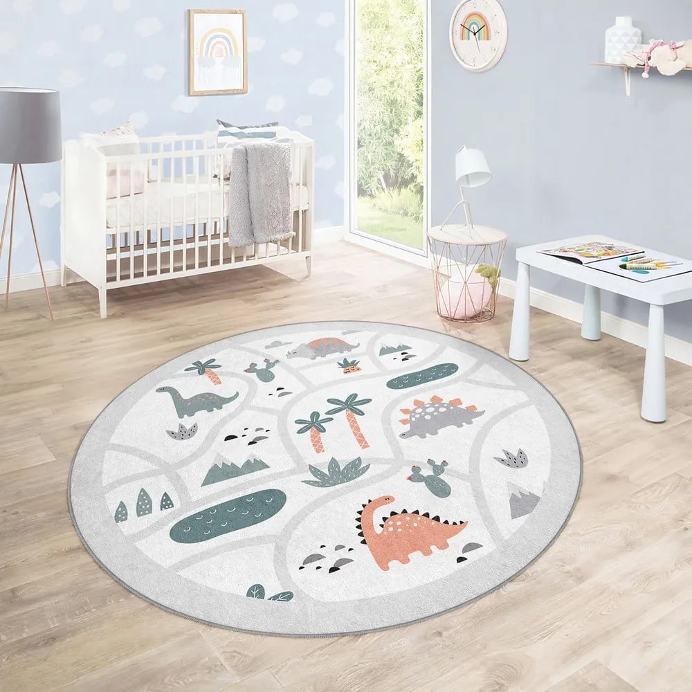 Jasnoszary dziecięcy dywan do zabawy odpowiedni do prania ø150 cm Dino Park – Mila Home