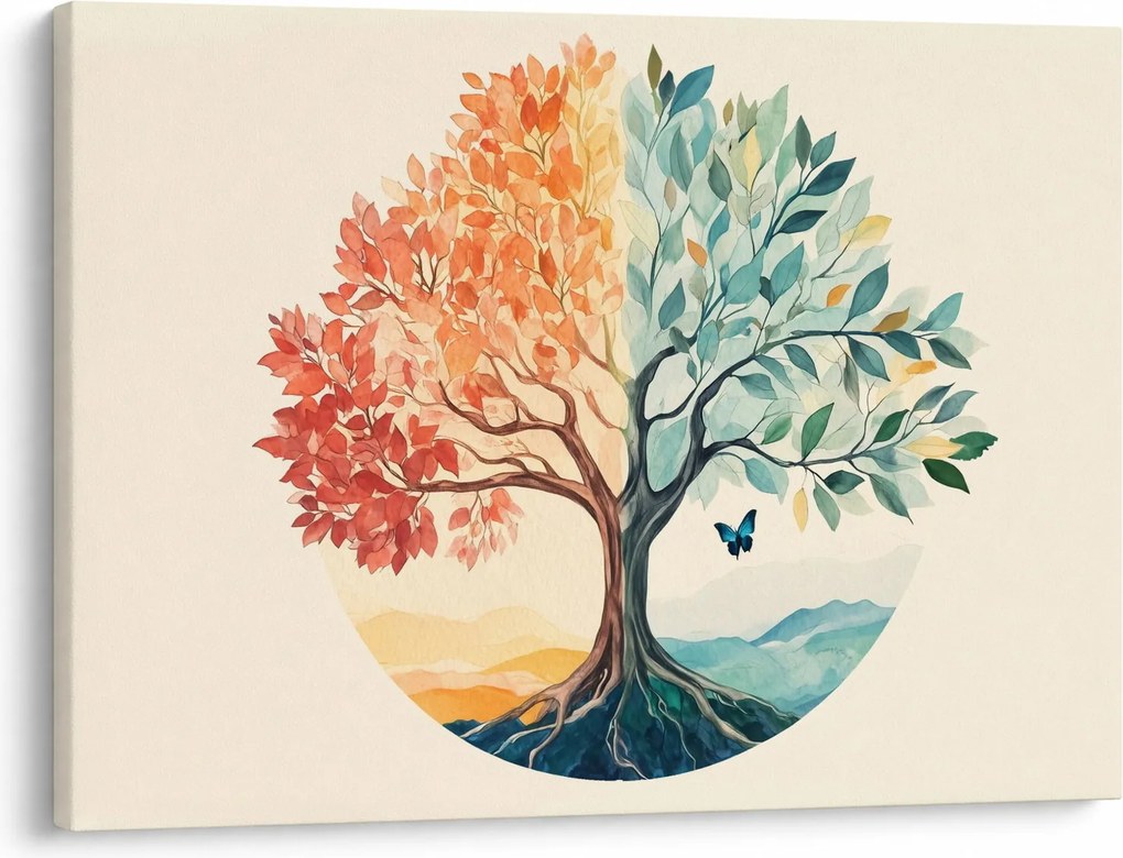 Obraz – Podwójne drzewo z motylem (70x50 cm)