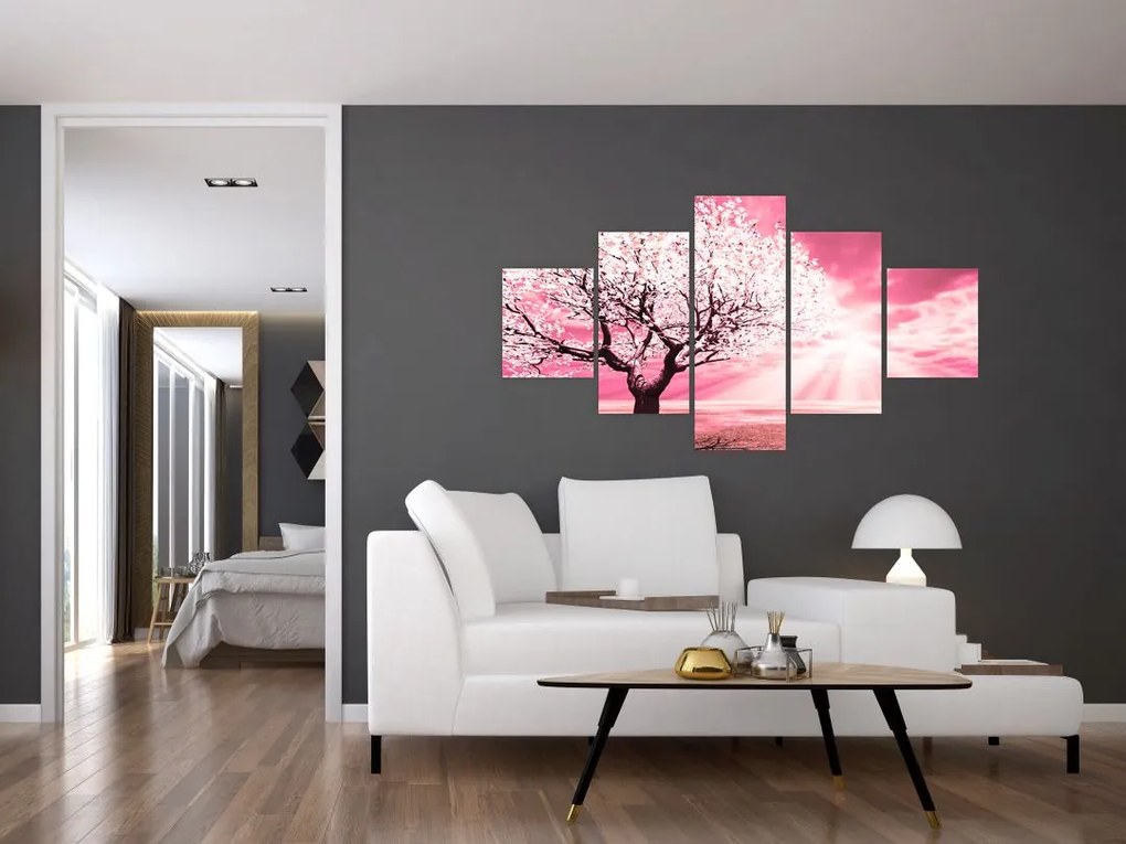 Różowy obraz drzewa (125x70 cm)