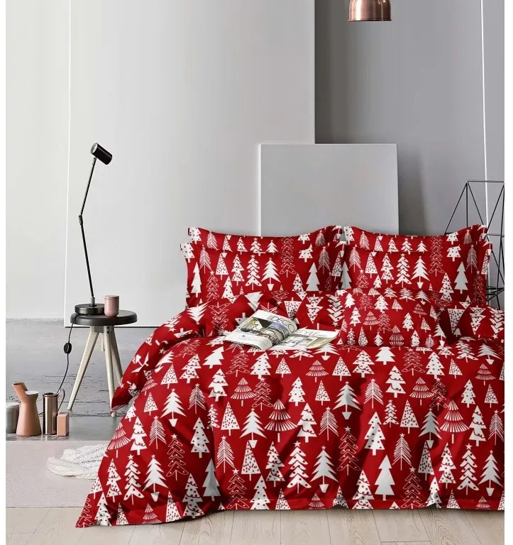 PrzytulneMieszkanie.pl PrzytulneMieszkanie.pl Pościel bawełniana CHRISTMAS TREES czerwona Rozmiar pościeli: 70 x 90 cm | 140 x 200 cm