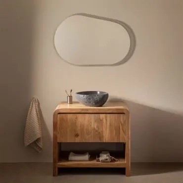 Zestaw Mebli Łazienkowych Z Drewna Akacjowego Vacry Akacja Brąz & Nieregularna Z Czarnego Cementu ↔︎40 Cm Fedro - Sklum
