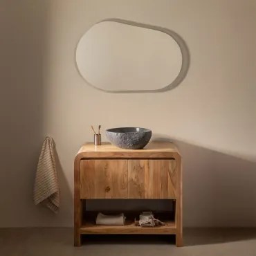 Zestaw Mebli Łazienkowych Z Drewna Vacry Akacja Brąz & Nieregularna Z Czarnego Cementu ↔︎40 Cm Fedro & Owalna - Sklum