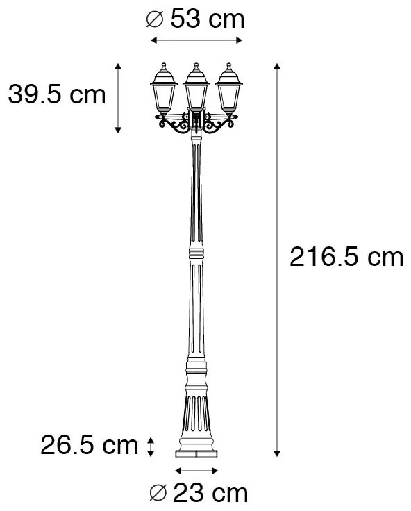 Zewnetrzna Klasyczna latarnia czarna 3-świetlna IP44 - New Haven klasyczny/Antyczny Oswietlenie zewnetrzne