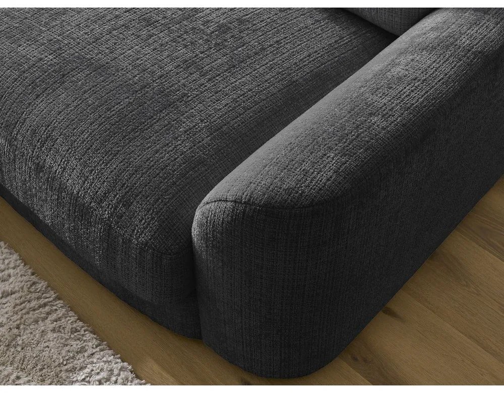Czarny narożnik z tkaniny szenilowej (lewostronny/z szezlongiem) Leonore – Bobochic Paris