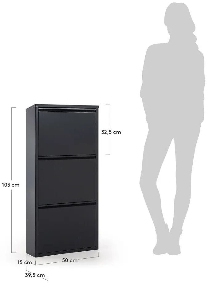 Antracytowa metalowa szafka na buty z 3 przegrodami Kave Home Rox