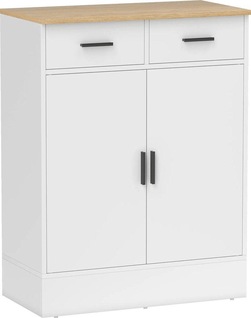 HOMCOM Komoda z miejscem do przechowywania, komoda z 2 szufladami, regulowana półka, do kuchni, salonu, przedpokoju, naturalne drewno, biały