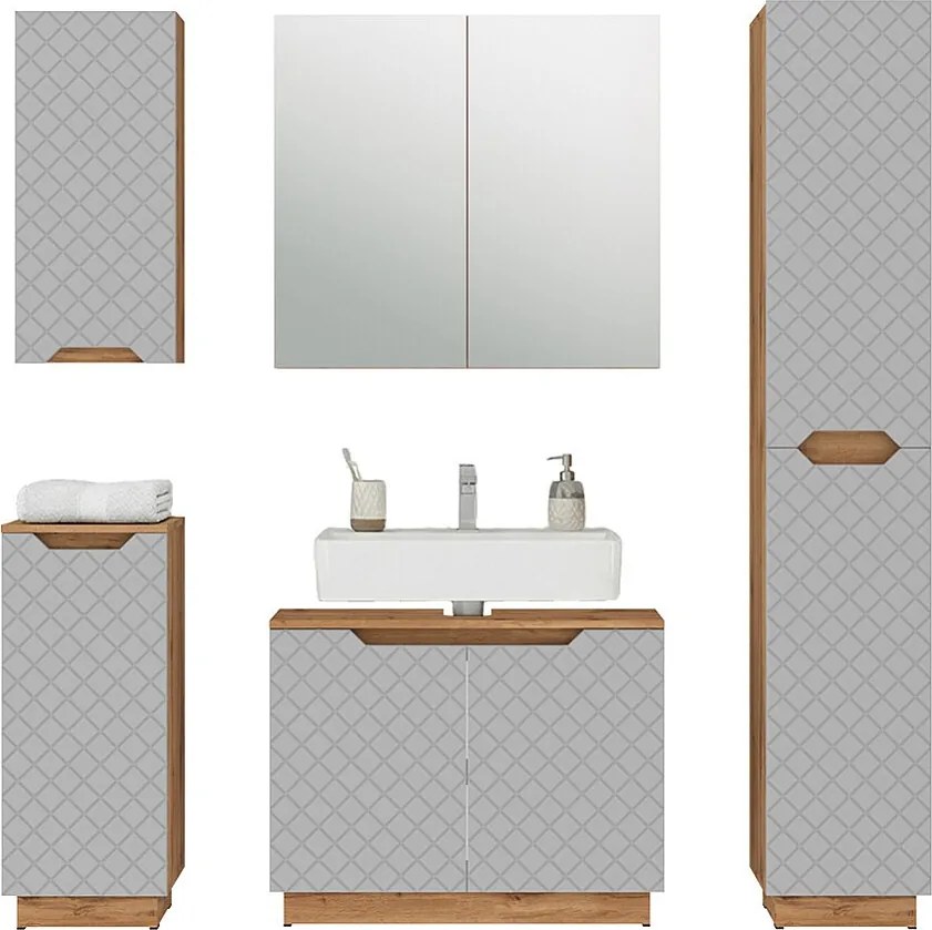 Zestaw mebli łazienkowych dąb/szary ze strukturą płytek 79.6x32x62.1 lotta