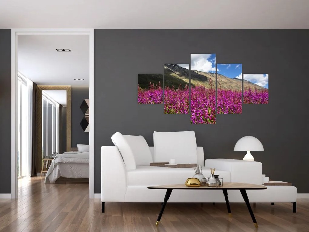 Obraz scenerii łąki górskiej (125x70 cm)