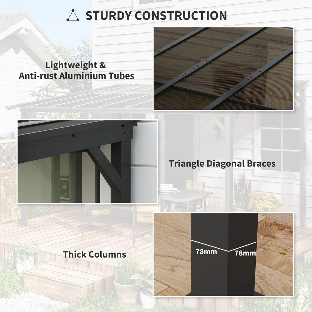 Outsunny Pergola Metalowa 3 x 3 m, Ogrodowa Pergola z Wodoodpornym Dachem, Wolnostojąca, Odporna na Wiatr, Z Ochroną UV, Ciemnoszara