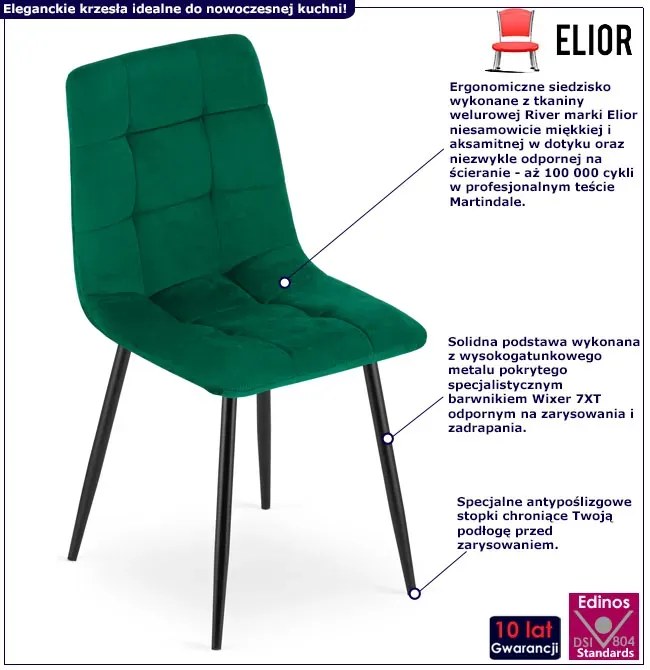 Komplet 4 szt ciemnozielonych krzeseł pikowanych P8-D39