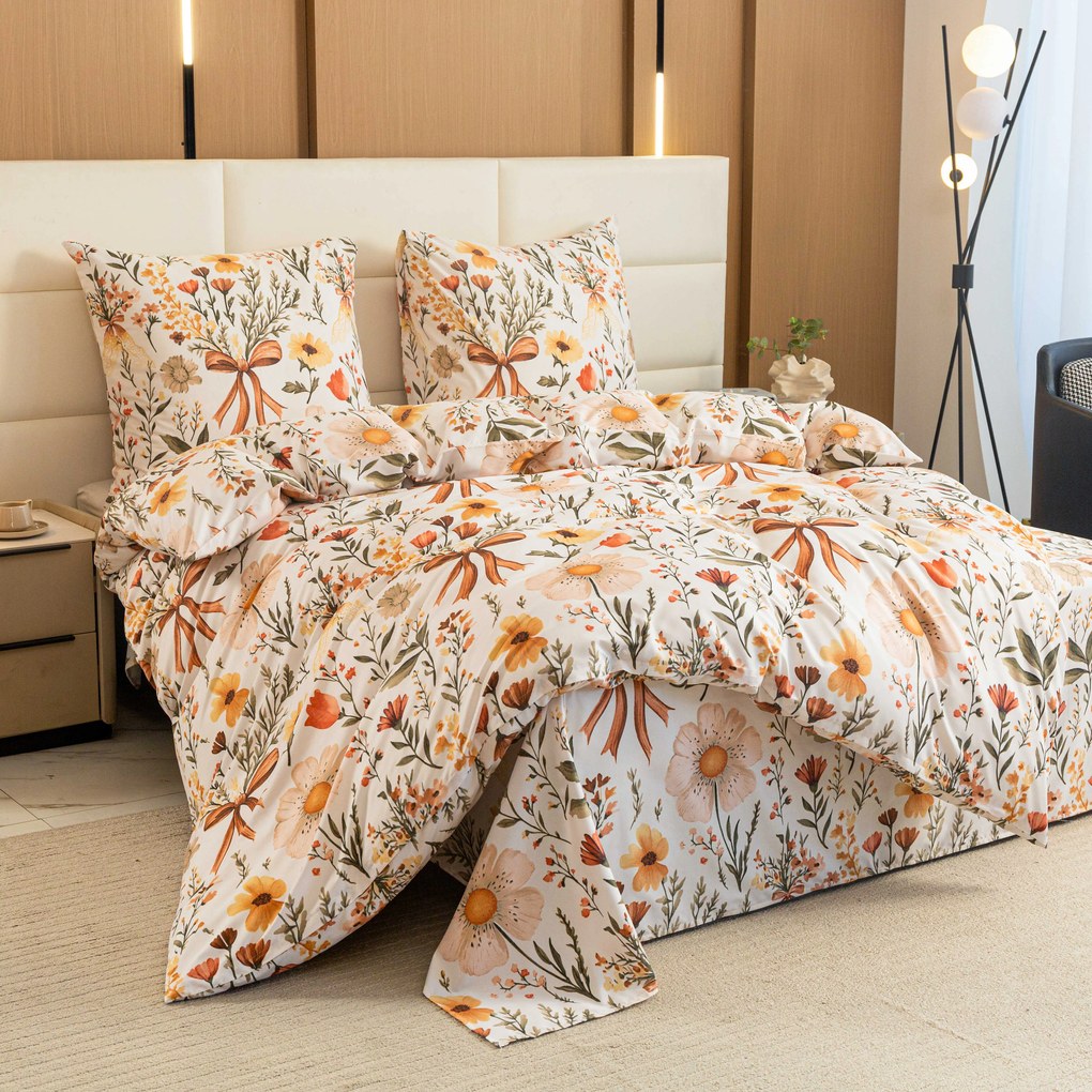 PrzytulneMieszkanie.pl PrzytulneMieszkanie.pl Pościel z mikrofibry FLORAL RIBBON kremowa Rozmiar pościeli: 2 szt 70 x 90 cm | 200 x 220 cm