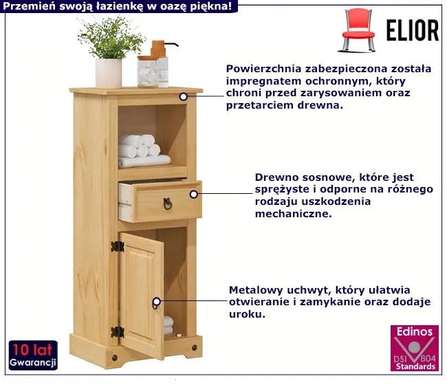 Sosnowa szafka łazienkowa typu słupek - Gaxo 3X