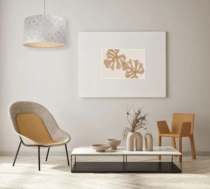 Szaro-kremowa lampa wisząca ze zdobionym abażurem - S363 H3-W69