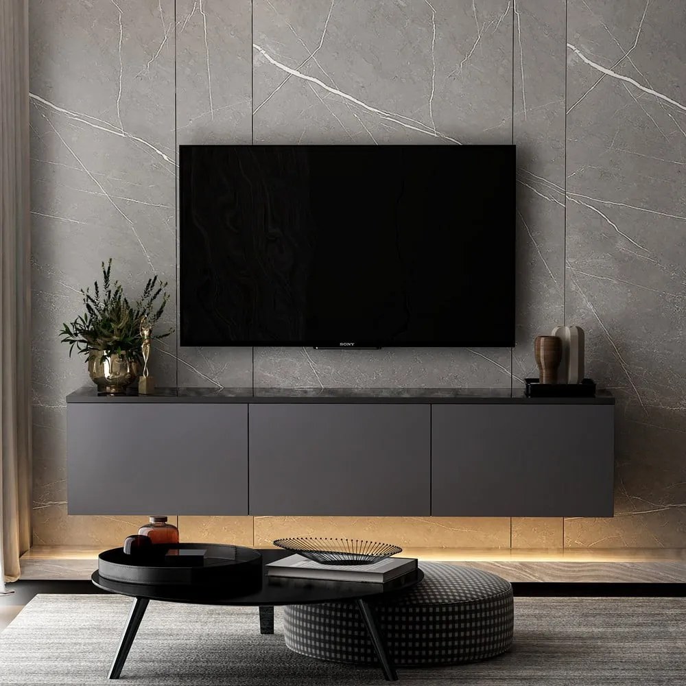 Antracytowa szafka pod TV 160x35 cm Neon – Kalune Design