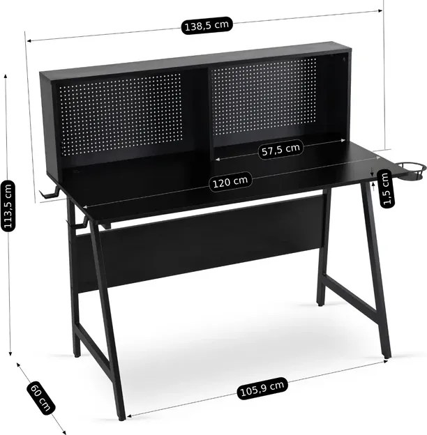 Biurko Gamingowe z Uchwytami Dla Gracza ROLL 138,5 cm Czarne Nowoczesne Loft