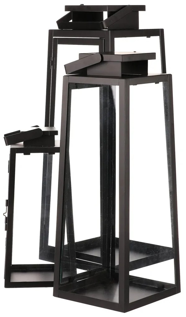 Zestaw latarni metalowych czarny, 3 szt.