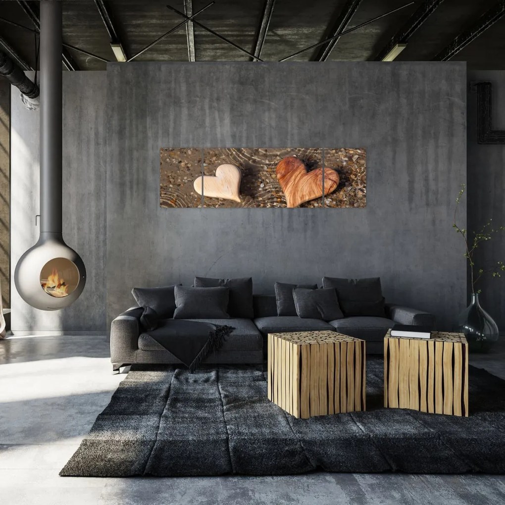 Obraz - Drewniane serca (170x50 cm)